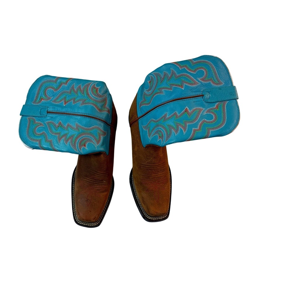 Vintage 90s Tony‎ Lama Cowboy Boots Mens 11 Brown Turquoise Leather Cowboycore